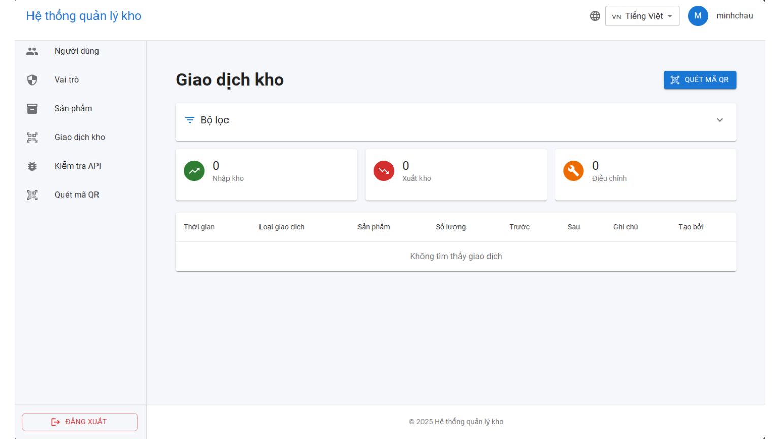 Giao diện giao dịch kho